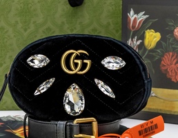 Gucci - Поясная сумка GG Marmont Crystal & Velvet Belt Bag Black Size 85